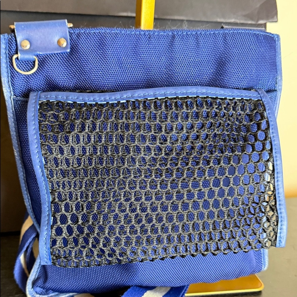 Bally Blue Nylon Canvas Leather Flat Crossbody Messenger Bag Blue White - Picture 9 of 9